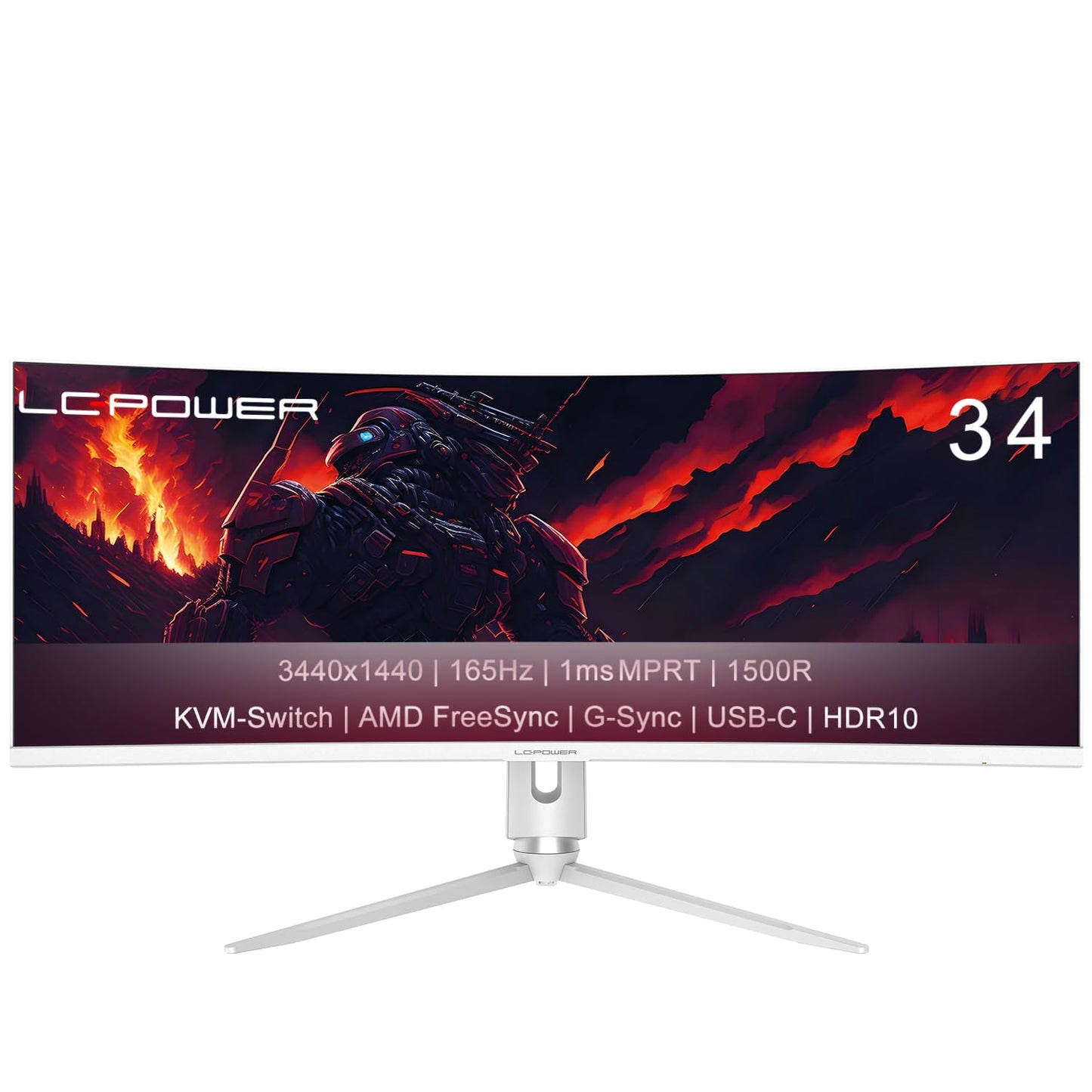 LC-POWER 34 Zoll Ultra WQHD Gaming Curved Monitor 3440x1440, 165Hz, HDR10, 1ms, 1500R, FreeSync, USB-Hub,KVM-Switch