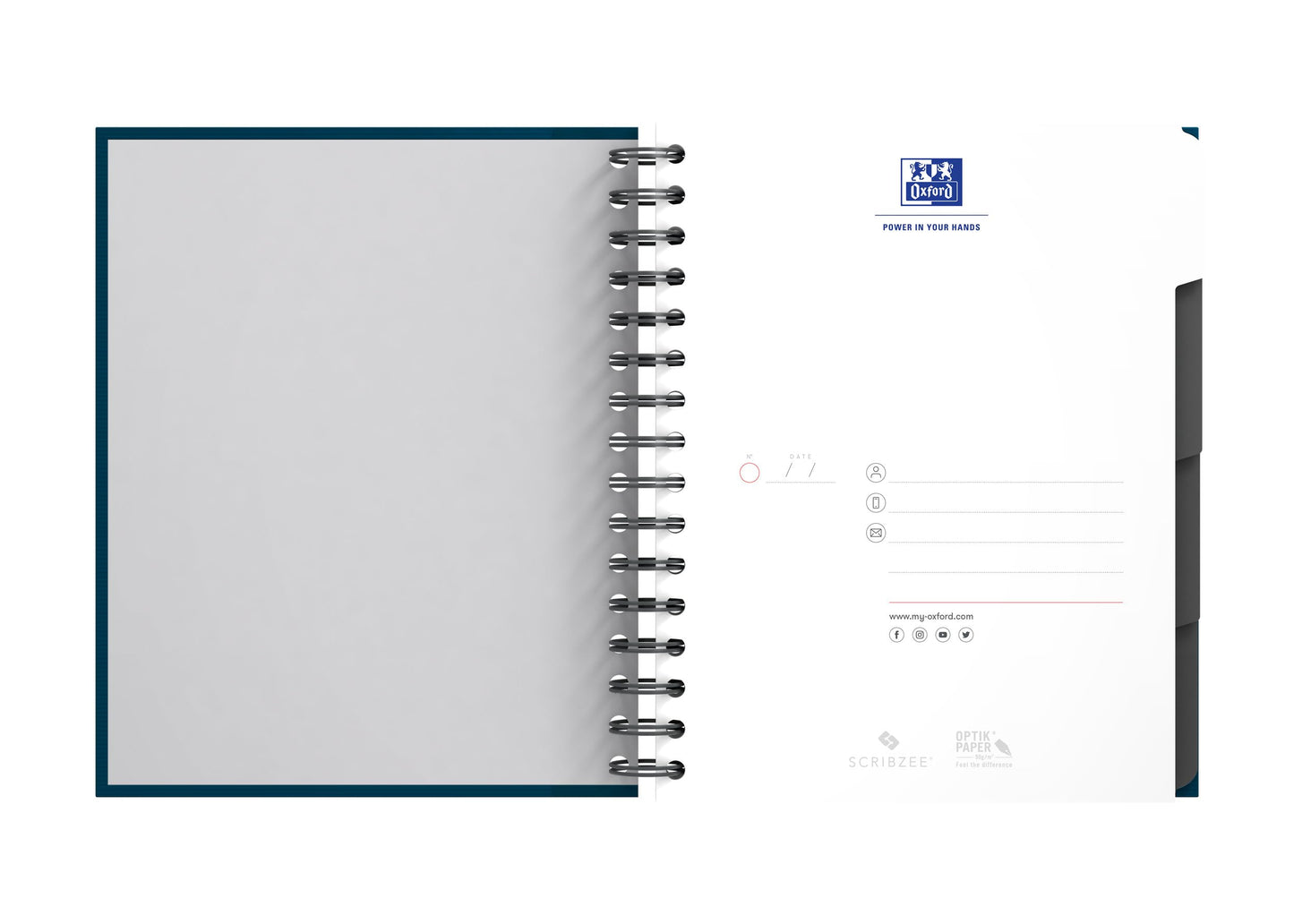 Oxford Collegeblock A5, kariert, 200 Seiten, European Book, 3 Register, 4 Farben, 5 Stück