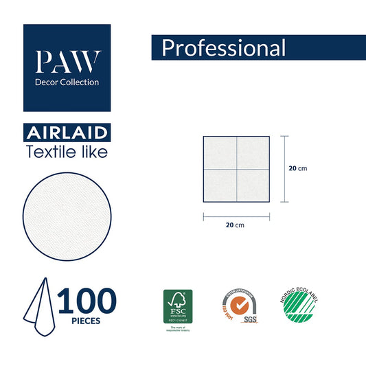 PAW - Airlaid Cocktail Servietten (20 x 20 cm) I 100 Stück I Einfarbig I Stoffähnlich I Elegante Tischdekoration I HoReCa I Zu Anlässen wie Hochzeiten, Feiern, Weihnachten I Unicolor: Grau