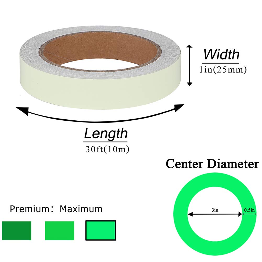 GLOCARNIVAL Leuchtend Klebeband 10 Meter x 2.54 cm, Fluoreszierende Klebeband, Premium Qualität, Keine Schadstoffe, Wasserdichte Aufkleber für Treppen, Wände und Ausfahrtsschilder