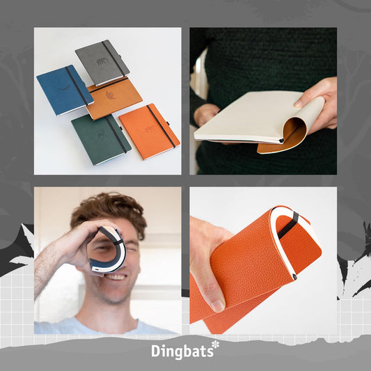 Dingbats* – A5-Notizbuch mit weichem Einband, liniert – dicke, perforierte Seiten – aus veganem Leder, mit Lesezeichen und Stifthalter (Grauer)