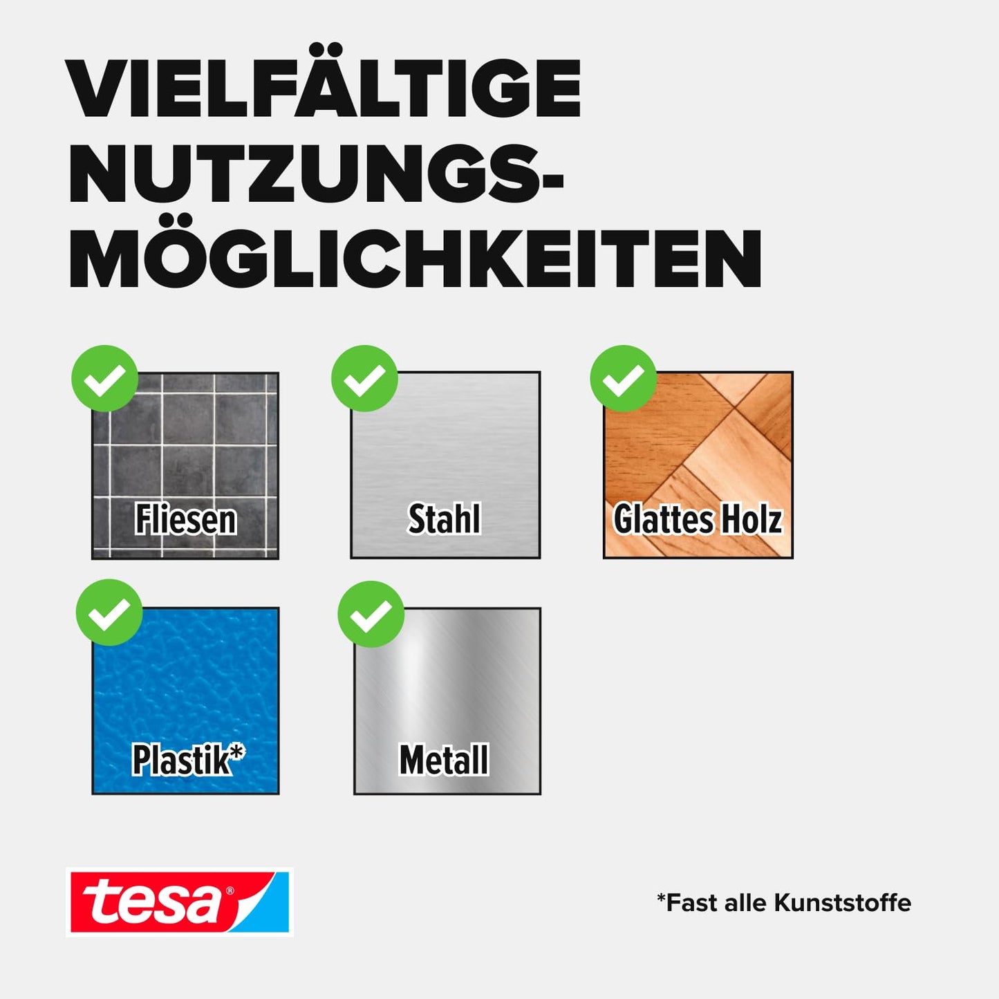 tesa On & Off Extrastarkes Klettband - Selbstklebende Klettstreifen zum Befestigen schwerer Gegenstände, extra stark - 100cm x 5 cm