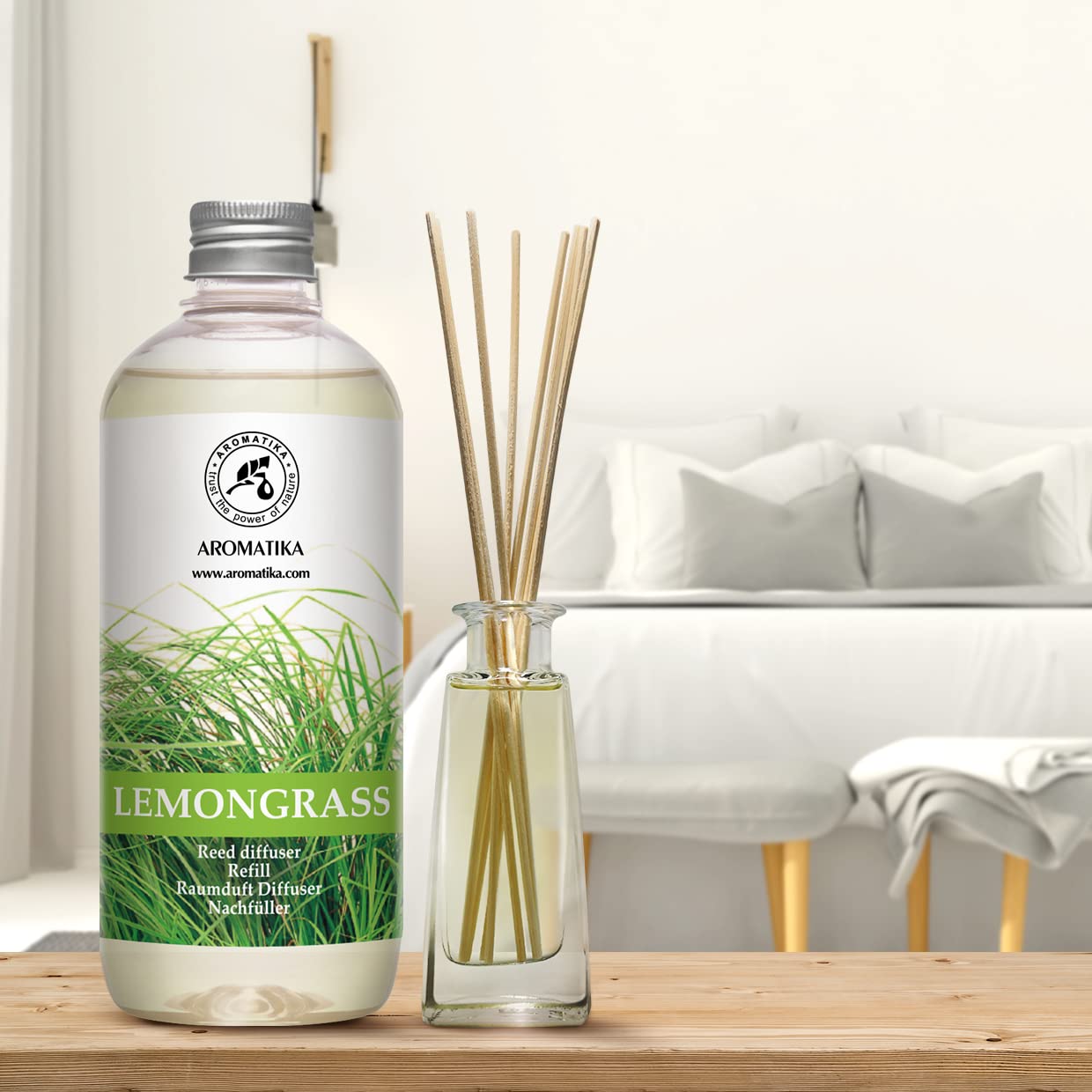 Raumduft Nachfüller Lemongrass - Zitronengras 500ml - Nachfüllflasche mit Naturreinem Ätherischen Lemongras Öl - Intensiv & Langanhaltend Natürlicher fur Raum - Küche - Bester Raumlufterfrischer