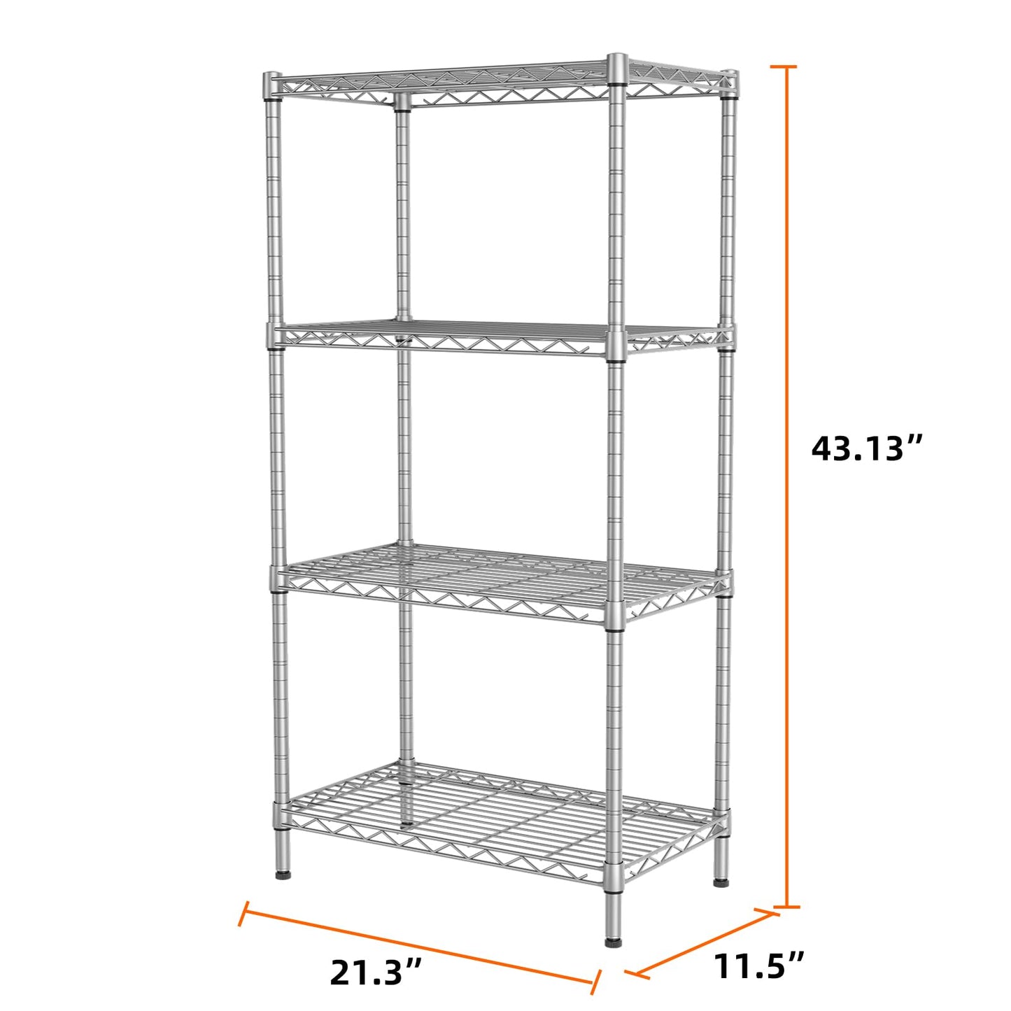 SINGAYE Drahtregal mit 4 Regalböden, verstellbare Aufbewahrungsregale für Waschküche, Badezimmer, Küche, Büro, Speisekammer, 54 cm B x 29 cm T x 110 cm H (Silber)