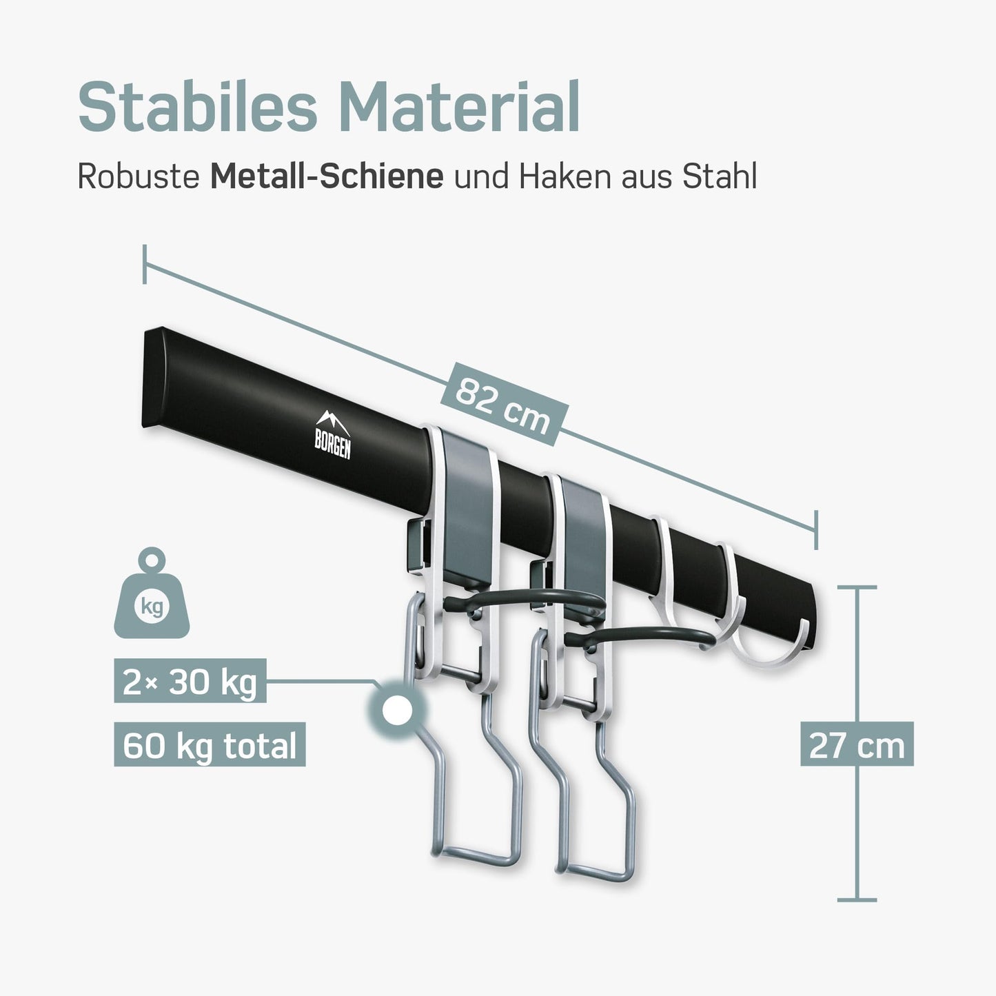 Borgen Fahrrad Wandhalterung Vertikal geeignet für alle Fahrräder, wie z.B. E Bike, Mountainbike, Rennrad, stufenlos verstellbar, Fahrradaufhängung Wand