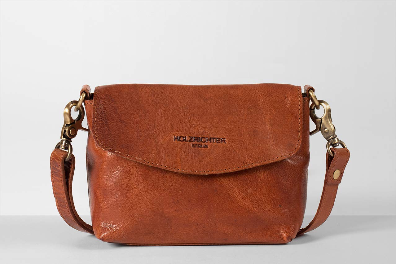 Holzrichter Berlin Umhängetasche No 1-1 (S) cognac-braun - Kleine Handtasche für Damen handgefertigt aus Premium-Leder…