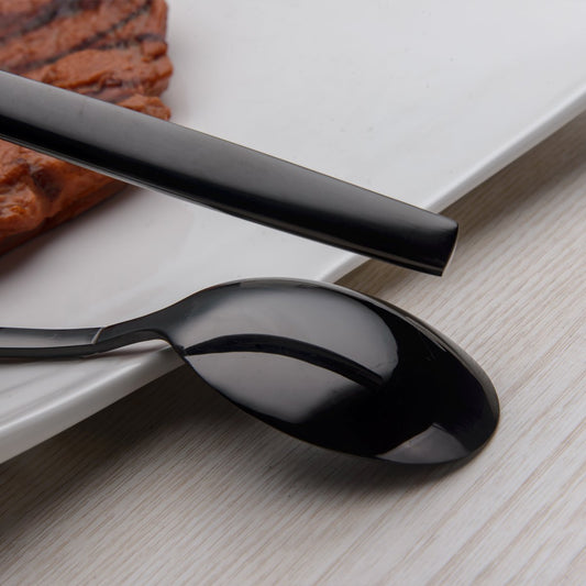 Berglander 24 Stück Titanium schwarz plattiert Besteck, 24 Stück schwarz Besteck Set, schwarz Besteck Set, Service für 6 (glänzend schwarz)