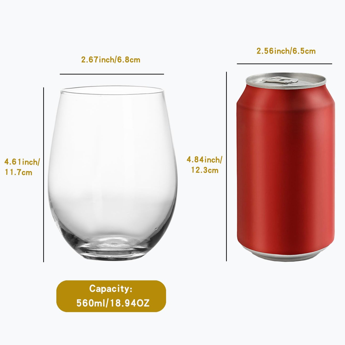 GLASKEY Kristall Weiß-Weingläser ohne Stiel, Set von 4, 560ml Weingläser Wein,Rotweinglas Weißweinglas für Bars, Zuhause, Restaurant,Spülmaschinenfest