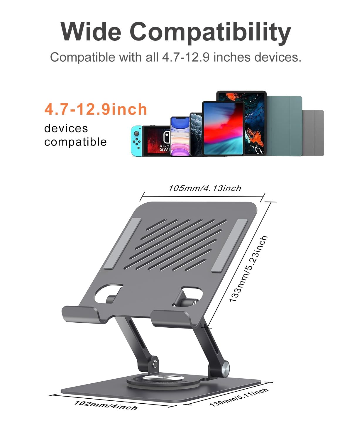 JOIOT Tablet Ständer Verstellbarer Tablet Halterung Tisch mit 360°Drehbarer Basis Aluminium Tabletständer Faltbarer Ipad Halterung Ipad Ständer Kompatibel mit Ipad Tablet iPhone bis 13 Zoll Schwarz