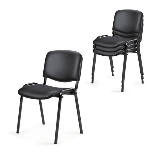 topsit 4er Set Wartezimmerstuhl, stapelbarer Besucherstuhl mit Polsterung und Kunstlederbezug, Metallgestell Bürostuhl, Konferenzstuhl für Home Office, Rezeption Pausen Raum (Schwarz)