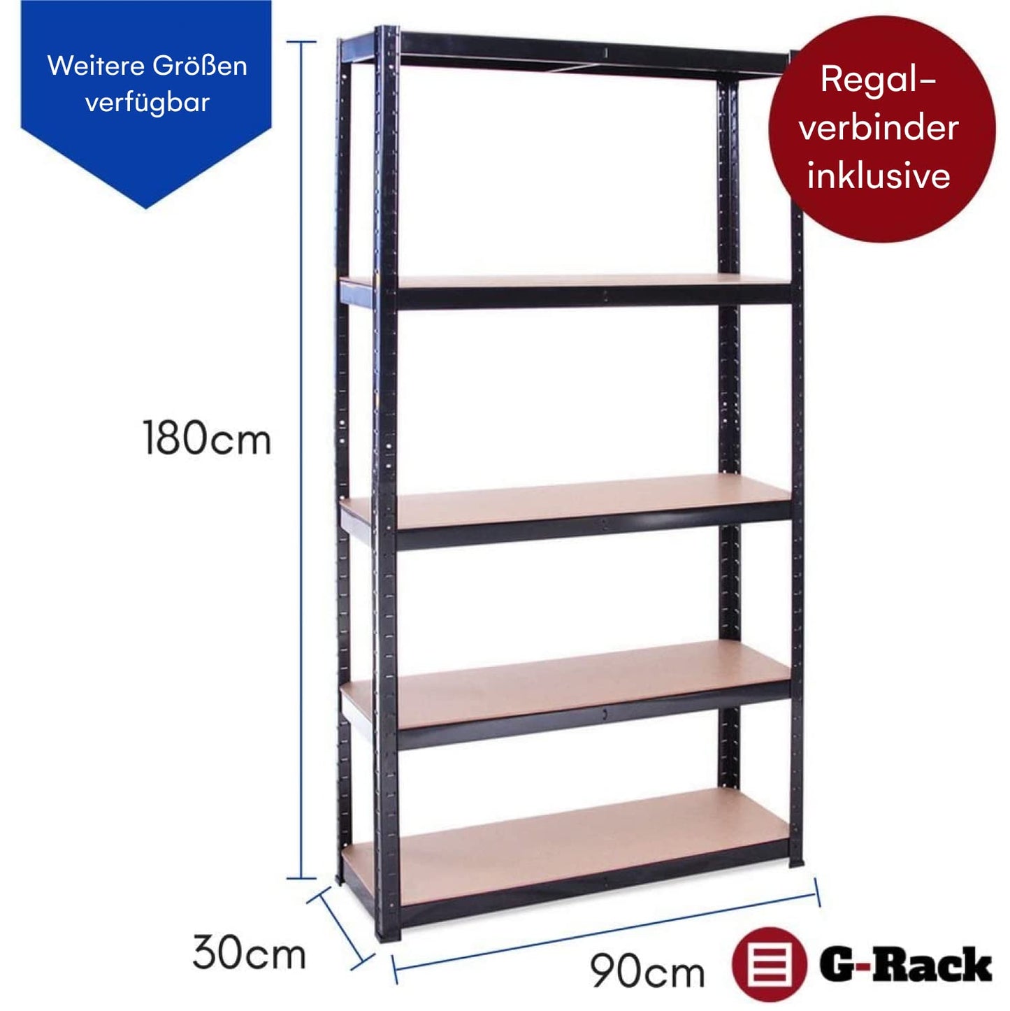 G-Rack Garagenregal | 2 schwarzes 5 Etagen Regal, 875KG Kapazität, 175KG pro Regalbrett | 5 Jahre Garantie | 180x90x30 cm