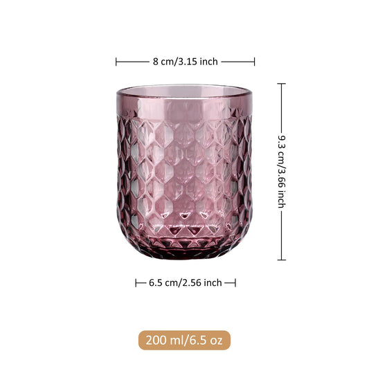 Joeyan 200ml klein Violett Trinkgläser Set von 6,Bunt Wassergläser Set mit Diamant Geprägtem Design,Vintage Gläser Set for Zuhause Restaurant Bar,Spülmaschinenfest