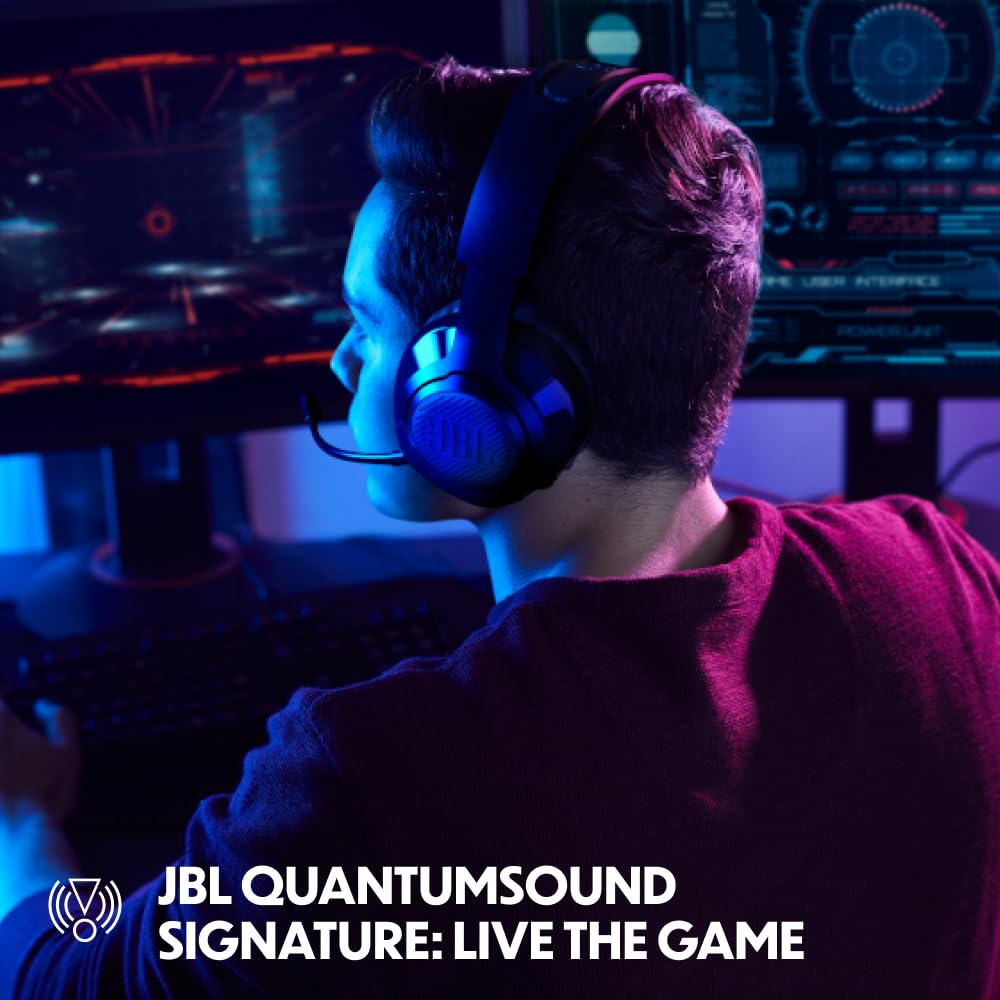 JBL Quantum 350 Over-Ear Gaming Headset – Wireless 2.4 GHz und USB-C-Anschluss – Mit abnehmbarem Boom Mic und QuantumSurround Sound – Schwarz