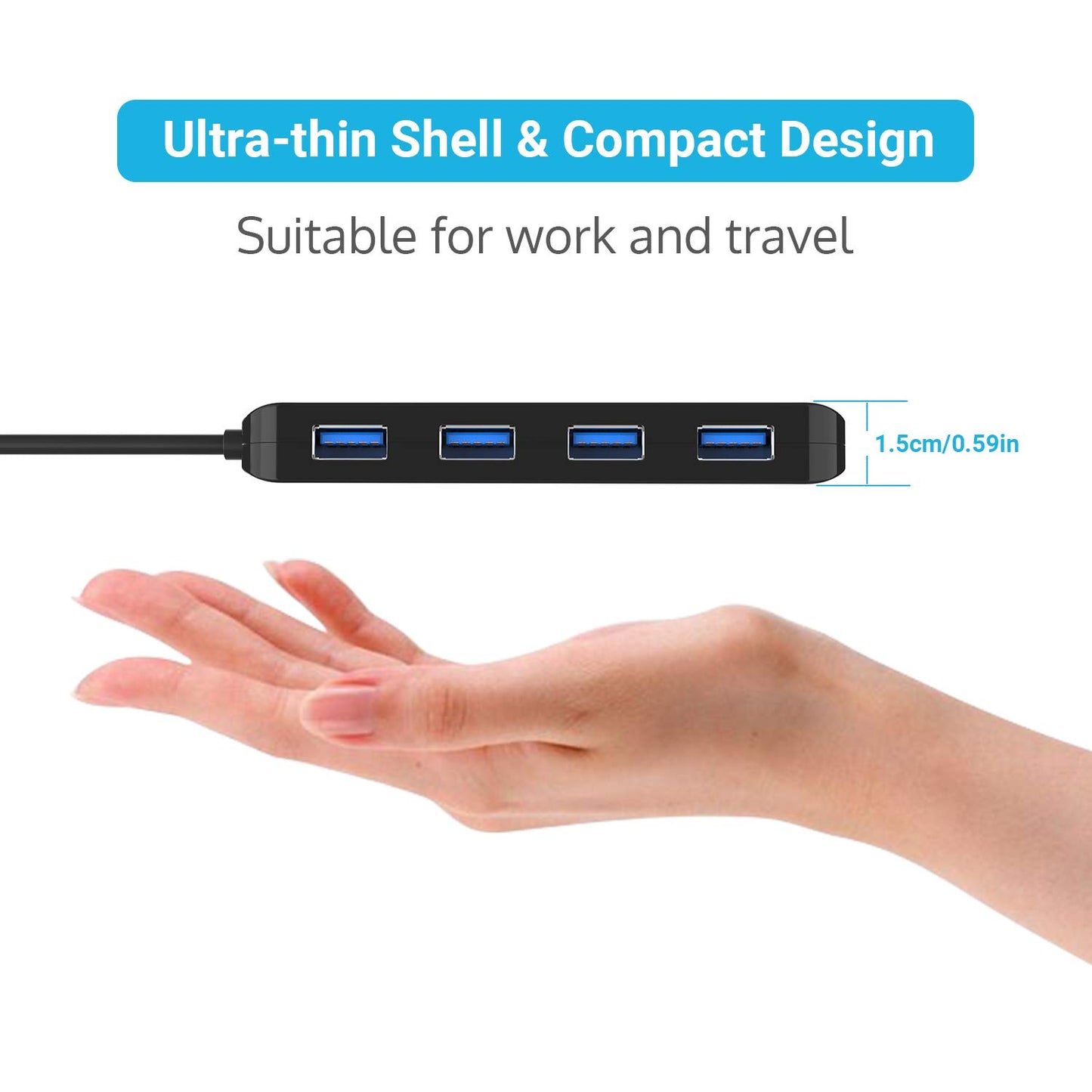 atolla 4 Port USB 3.0 Hub, USB-Hub aktiv Verteiler Datenhub 5Gbps mit einzelnen Power Schalter und LEDs