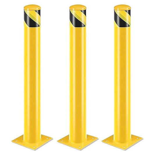 Sicherheitspoller 91cm, Gelber Pulverbeschichteter Stahlrohr-Pollerpfosten, Sicherheitsbarriere mit Ankerbolzen für Parkplätze, Fußgänger, Schulen, etc (3 Stück - 8,9 cm Durchmesser)