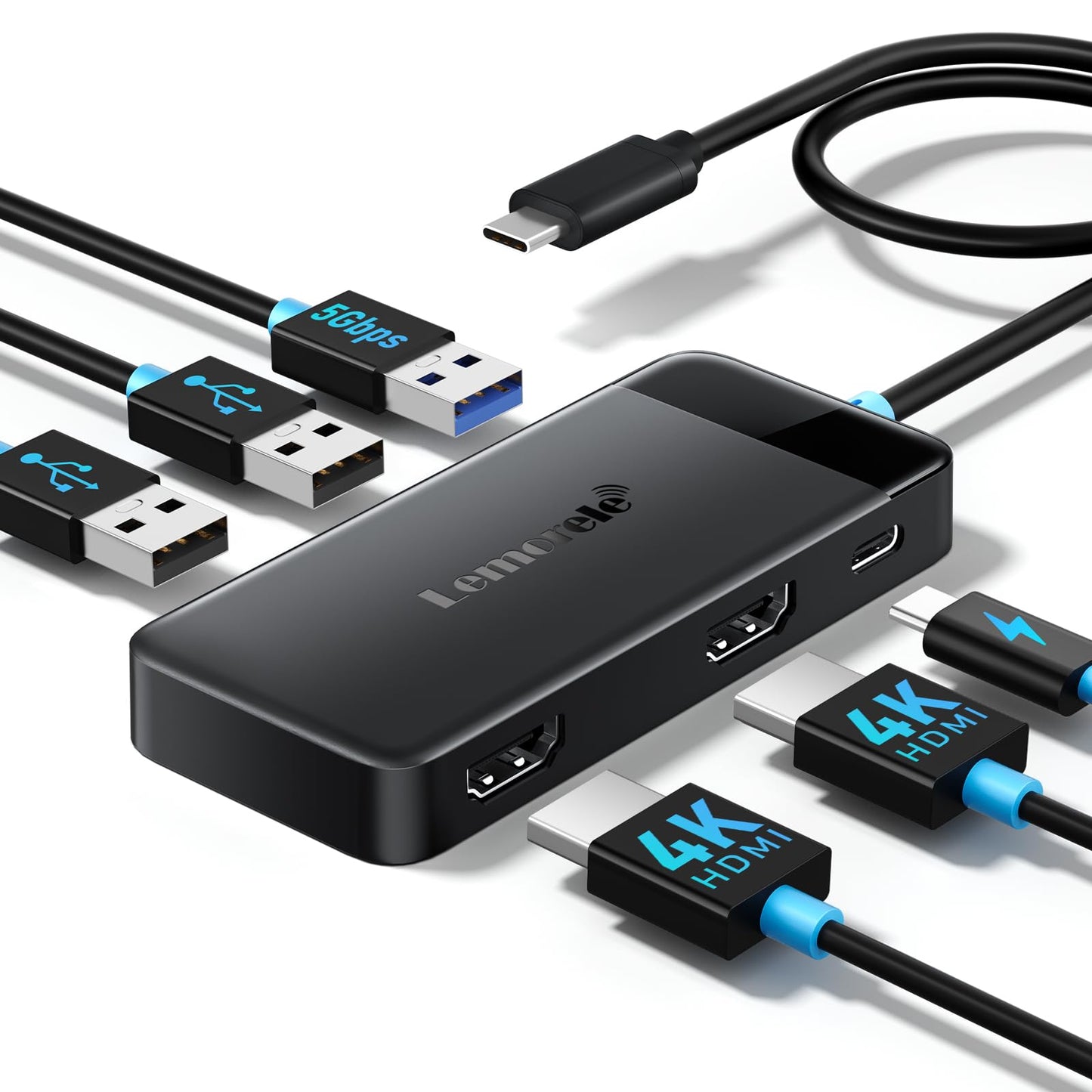 Docking Station USB C Hub Dual HDMI, 2024 Upgrade Lemorele USB C Dock 2*HDMI Adapter 4K, 3 USB 3.0/2.0, PD 100W für Windows, MacBook, Dell, HP, Surface