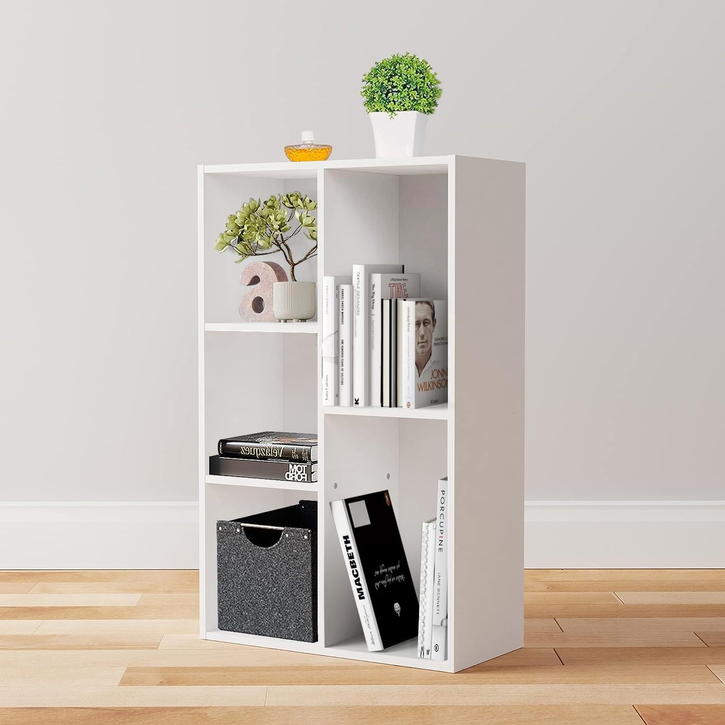 Amazon Basics Bücherregal mit 5 Fächern, Büroregal, Wohnzimmer, Schlafzimmer, Würfel, Weiß, 50 x 24 x 80 cm