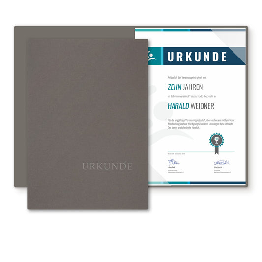 Urkundenmappe A4 Karton - Premium-Qualität mit edler Prägung 'URKUNDE' - BL-exclusivdruck® BASIC - hochwertige Übergabemappen aus 320g/m² Pappe - Urkundenhülle für DIN A4 Papier (Steingrau, 8 Stück)