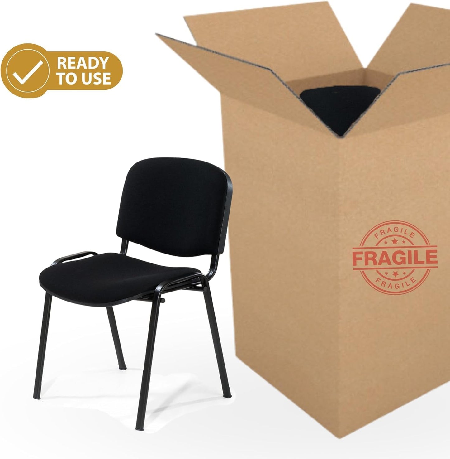 Topsit 8er-Set Stapelbare Besucherstühle Schwarz ohne Armlehnen, Metallgestell für Büro, Rezeption und Konferenz