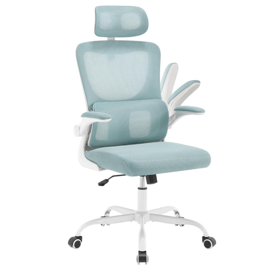 WOLTU Bürostuhl ergonomisch blau mit Netzstoff und Lendenstütze