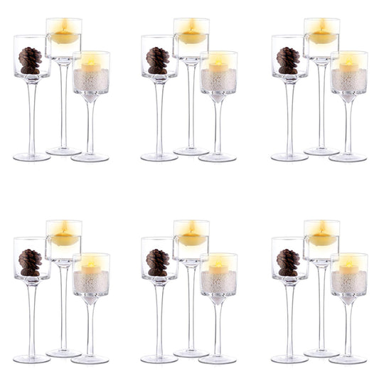 Nuptio 6 Sätze (18 Stück)Teelicht-kerzenhalter Glas-kerzenhalter Teelichthalter Hohe Elegante Kerzenständer Säule für Hochzeit Zu Hause Weihnachts-kaminsims-partys Tischdekoration Einweihungsgeschenk