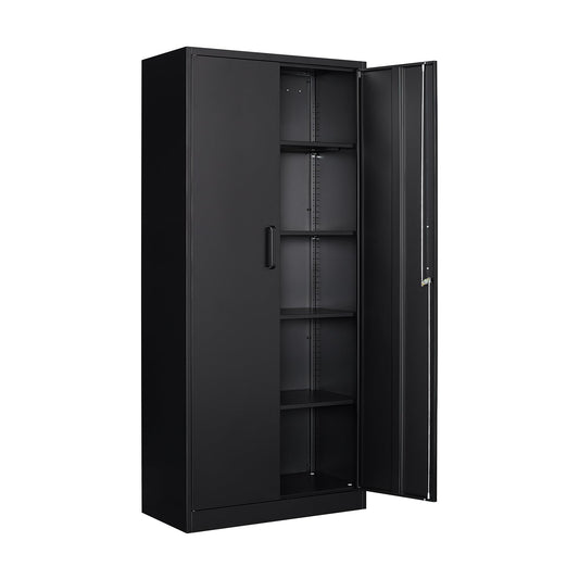 Aktenschrank Aufbewahrungsschrank mit Schloss Stahlschrank Stahlspind Mehrzweckschrank Metallschrank mit 2 Türen für Büro Haus Garage Fitnessstudio Schule 170X78X39cm Schwarz