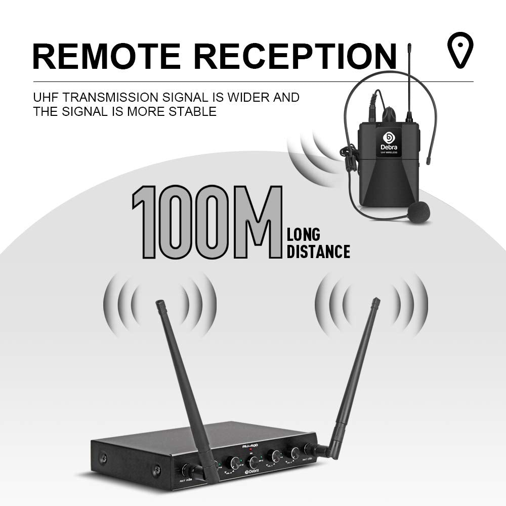 D Debra Wireless Microphone,AU400 UHF Funkmikrofonen System mit Bodypack Transmitter/Headset Funkmikrofon/Lavalier Ansteckmikrofonen für Gesang, Karaoke（4 Bodypack (B)）