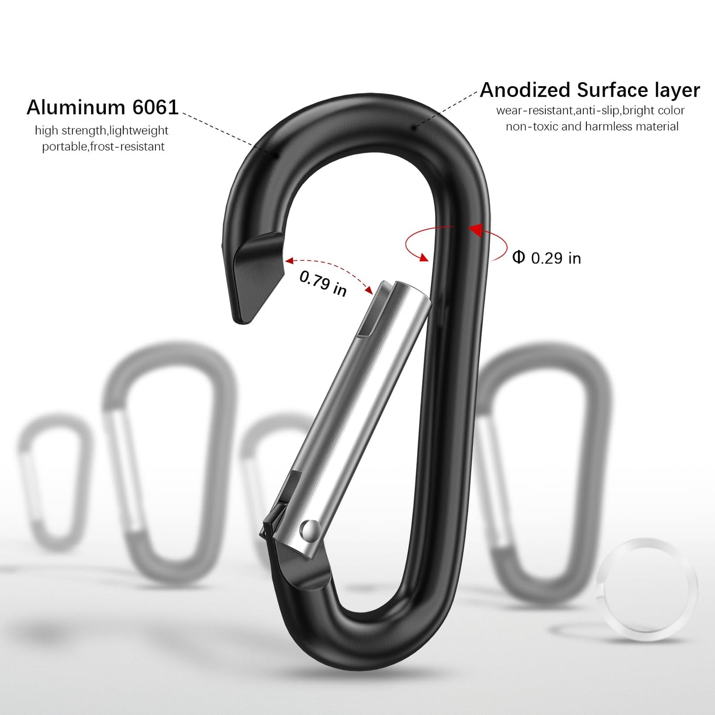 Sprookber 3" Aluminium Karabiner D-Ring - karabinerhaken Clips mit Federschnapphaken für Schlüsselanhänger Clip - 10 Stücke