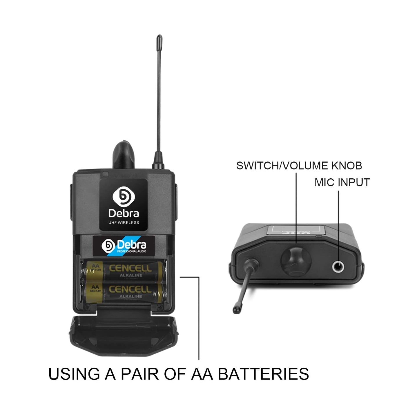 D Debra Wireless Microphone,AU400 UHF Funkmikrofonen System mit Bodypack Transmitter/Headset Funkmikrofon/Lavalier Ansteckmikrofonen für Gesang, Karaoke（4 Bodypack (B)）