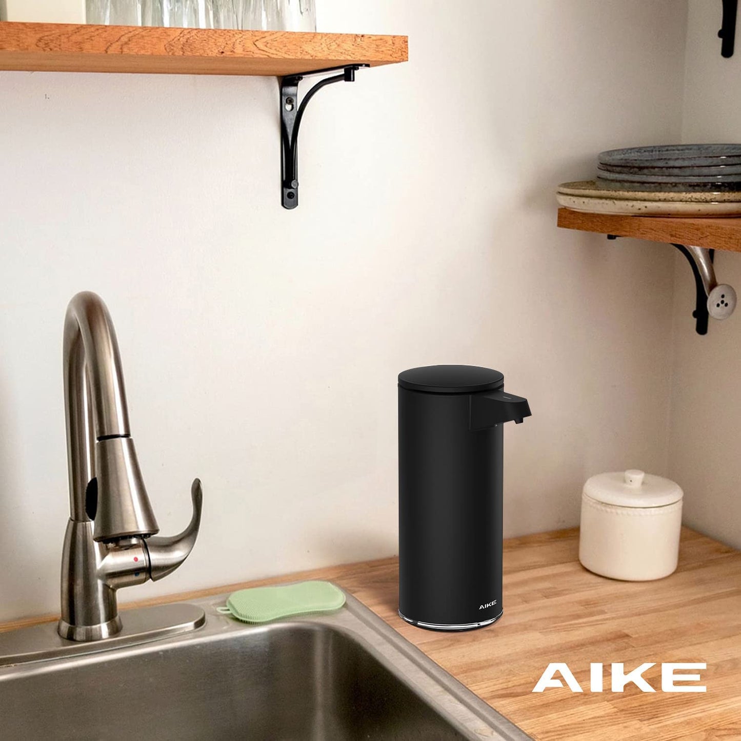 AIKE Seifenspender Automatisch Edelstahl mit Sensor Infrarot, 280ml Berührungsloser Automatischer Seifenspender USB-Aufladung