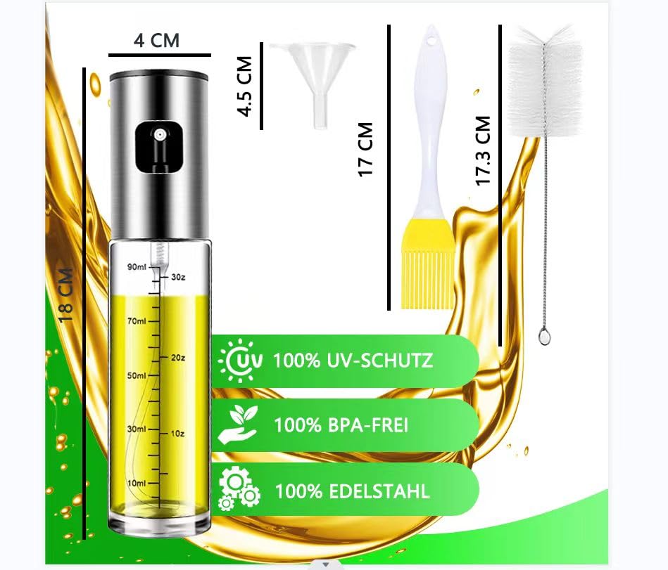 BETA NOBLE 〖Verstärkte〗Ölsprüher zum Kochen, Öl Sprühflasche, Ölspray zum Kochen, Olivenölsprüher für Salat, Grillen, Backen in der Küche