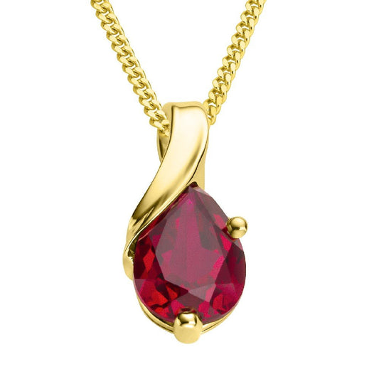 MIORE – Gold Kette Damen mit 0.85 Ct Rubin in Tropfen-Form – filigrane Halskette aus 9 Karat Gelbgold (375) mit rotem Edelstein Anhänger – Goldkette mit Schmuckbox zum Verschenken (45 cm)