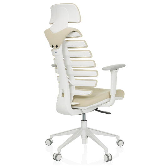 hjh OFFICE Ergo LINE W Bürostuhl – ergonomischer Drehstuhl mit Lordosenstütze & Kopfstütze, Beige