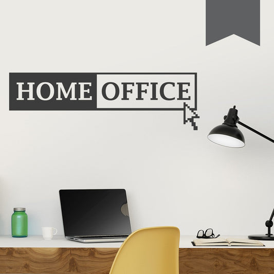 WANDKINGS Wandtattoo - Home Office mit Mauszeiger - 50 x 15 cm - Dunkelgrau - Wähle aus 5 Größen & 35 Farben