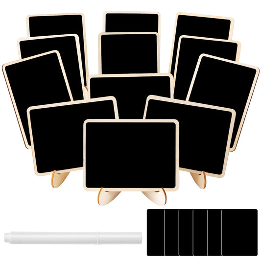 JEFURE Kreidetafel Klein mit Ständer 12 Stück, Kleine Tafel zum Buffetschilder, Preisschilder Aufsteller, Tischkärtchen, Tafel zum Beschriften, Platzkarten Hochzeit, mit Kreidemarker