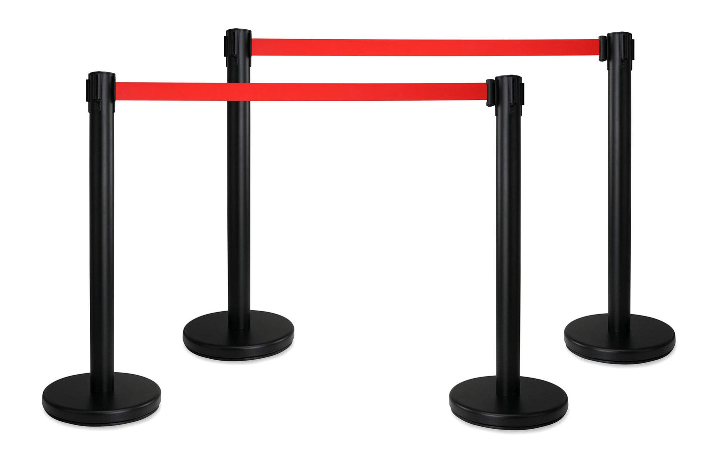 Stagecaptain PLS-200B Absperrständer Personenleitsystem 2 Paar (4 Stück Absperrpfosten, Hotel, Ausstellung, Flughafen, Vip, roter Teppich, Absperrband rot) schwarz