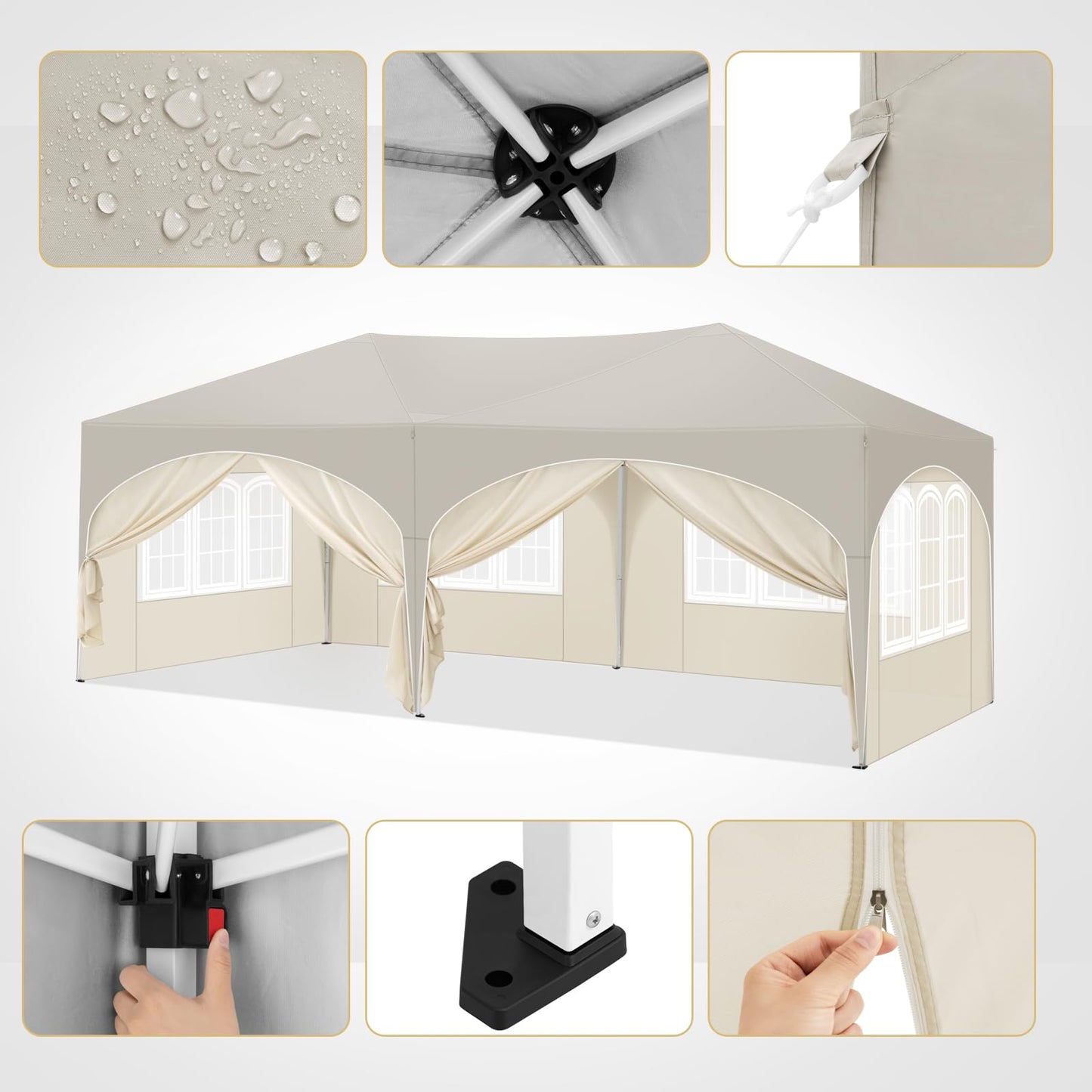 WOLTU Pavillon, Faltpavillon 3x6 m, mit 6 Seitenwänden, Partyzelt wasserabweisend UV-Schutz 50+, höhenverstellbarer Gartenpavillon, mit Tragetasche, für Outdoor Garten Camping Beige