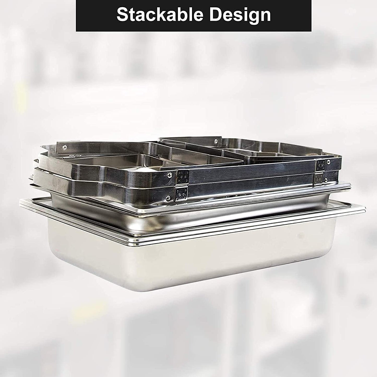 Valgus 9L Edelstahl Chafing Dish Set Buffet Chafer Speisenwärmer mit faltbarem Rahmen Kraftstoff Halter und Deckel Lebensmittel Wärmer für Parteien, Bankett, Buffets, Hochzeit 2 Pack