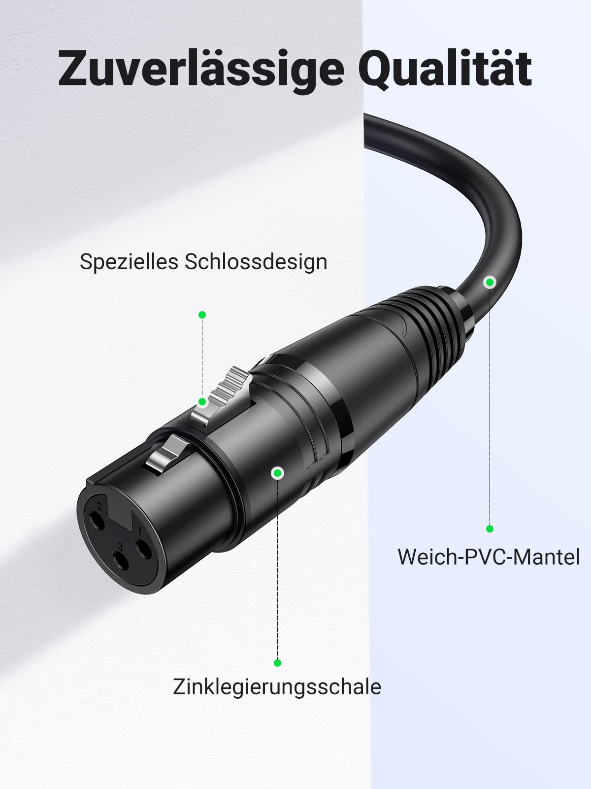 UGREEN Mikrofonkabel XLR Stecker auf XLR Busche Kabel Schwarz (2M) Kompatibel mit Mikrofone oder andere Studio Ausrüstung an einen PA, Mischpult oder Aktivlautsprecher