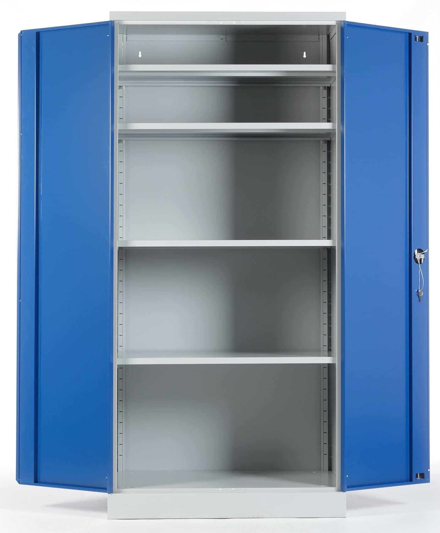 Schrank & Stuhl XXL Werkzeugschrank – Werkstattschrank mit 4 höhenverstellbaren Fachböden, Stahlschrank für Werkzeuge, 195 x 92 x 60 cm (H x B x T), Grau/Blau