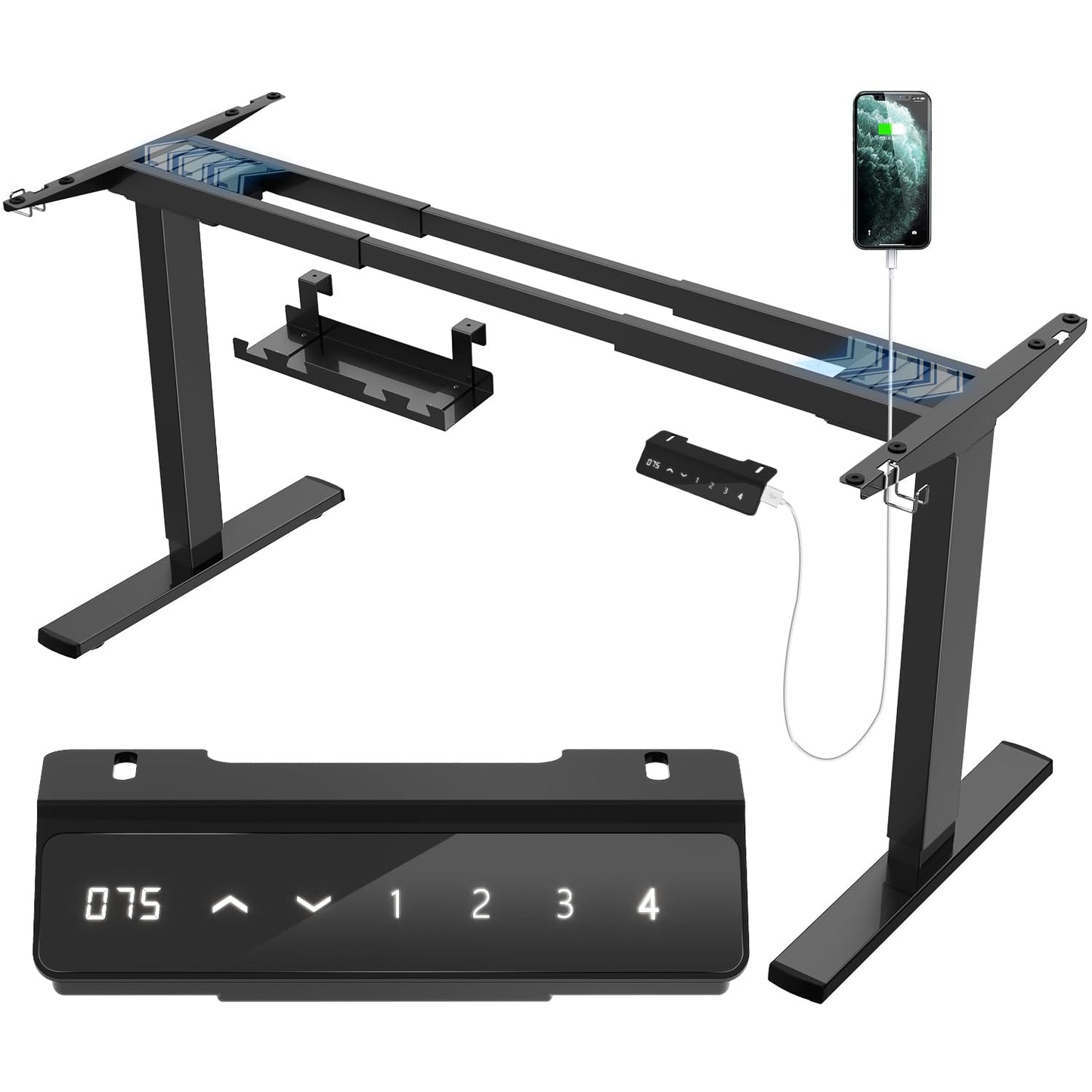 Elektrisches Tischgestell höhenverstellbar – Dual-Motor Schreibtischgestell mit USB & Rollen, Schwarz