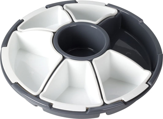 Spetebo Transport Servierset mit 6 Schalen - Ø 33 cm - Runde Snack und Dip Transportbox mit Deckel - Snackteller Snackbox Dip Tapas Schüsseln Servier Teller spülmaschinenfest