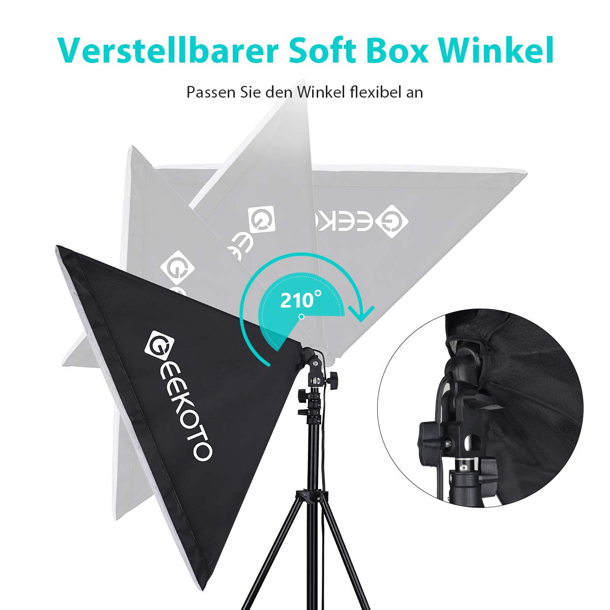 GEEKOTO Softbox Set Fotostudio 50 x 70cm, Dauerlicht Studioleuchte Set mit 2 Softboxlampen E27 85W 5500K, 2m Vollverstellbare Lichtstative für Studio-Porträts, Produktfotografie, Modefotos, usw.