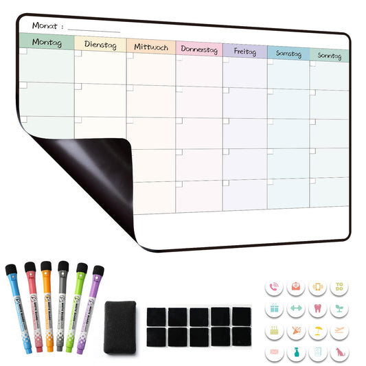 MCCORL Magnetisch Monatsplaner/Wochenplaner abwischbar, Magnettafel für Kühlschrank, Whiteboard Kalender, perfekt als TO DO Liste, Aufgabenplaner and Memoboard auf Deutsch-42×28cm