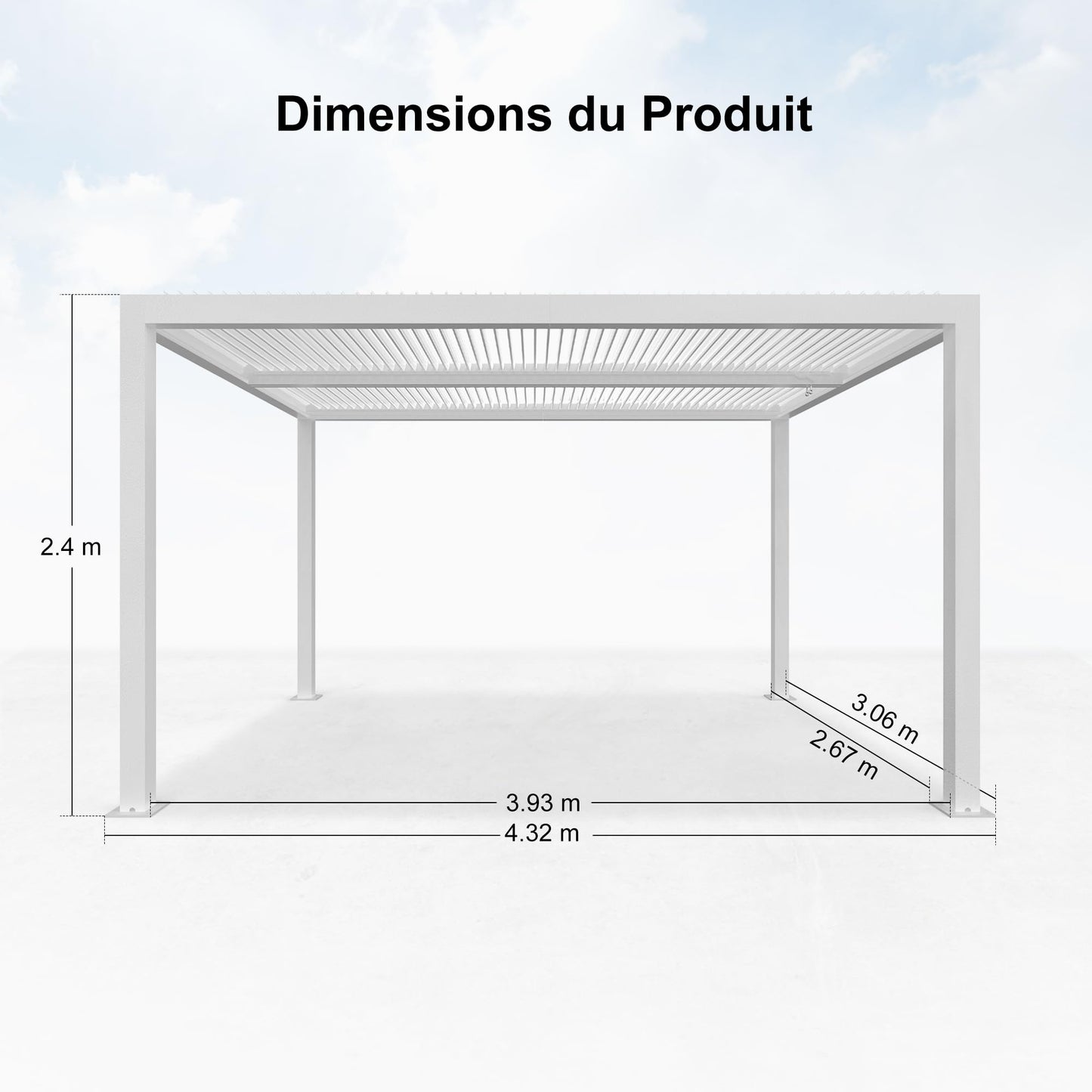 PURPLE LEAF Pavillon 3 x 4.25 m mit Lamellendach Terrassenüberdachung Pergola Wasserdicht Stabil Winterfest Freistehend Verstellbaren Aluminium-Lamellen, Weiß