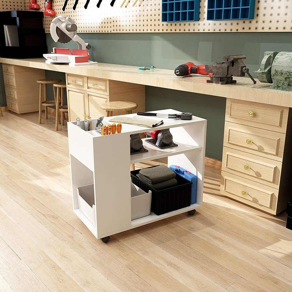 Mondeer Aktenschrank, Büroschrank mit Verstellbaren Trennwänden und Universalrädern Modern Einfach für Büro Arbeitszimmer Wohnzimmer, Weiß, 70 x 36 x 60 cm