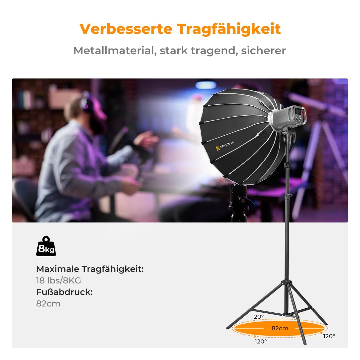 K&F Concept Fotografie Lichtstativ, 280CM Metal Light Stand für Studio-Fotographie, Reflektor, Blitz & Video, einstell Beleuchtungstativ hoch mit Stativtasche & 1/4" Srew