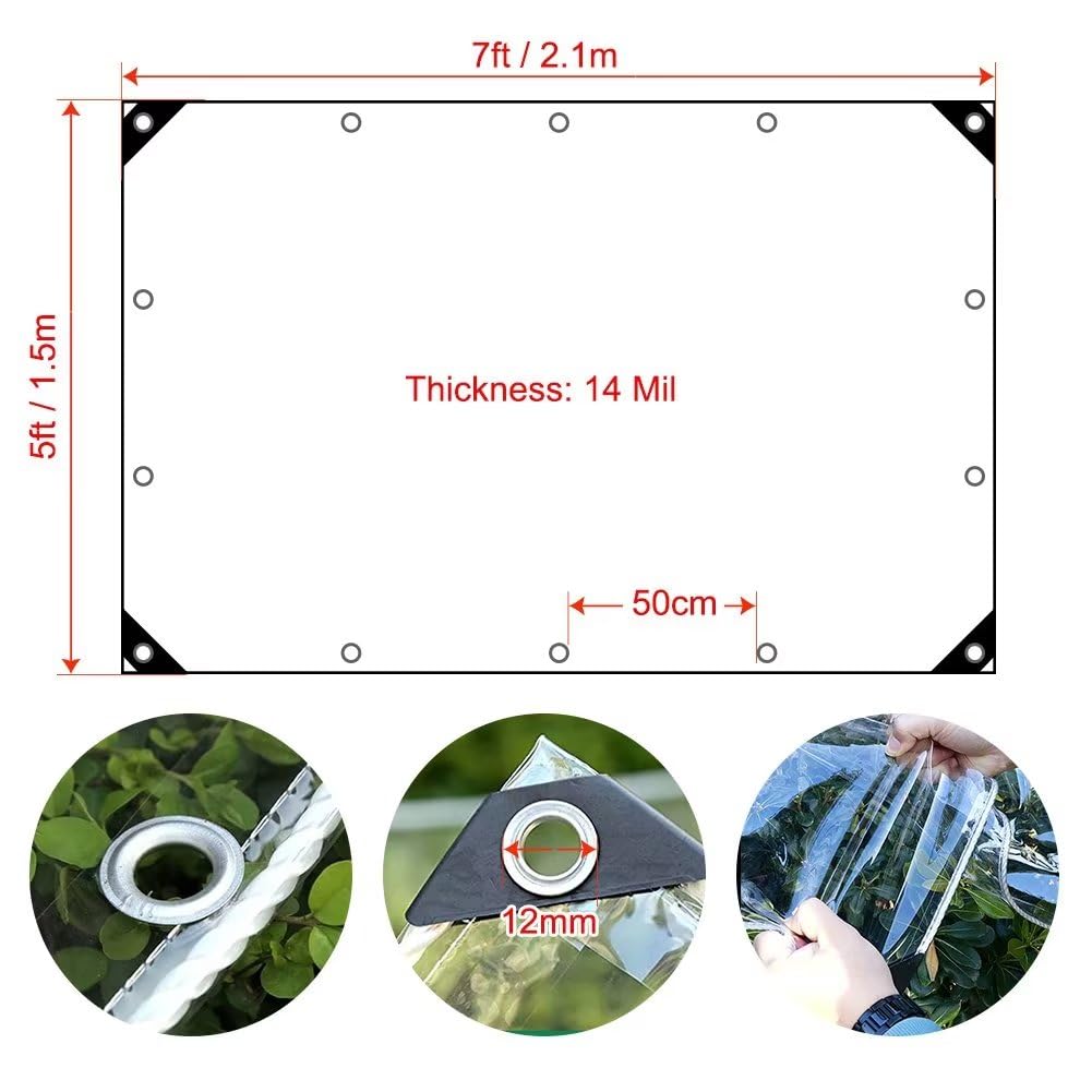 LCYFBE 1.5 x 2.1m Wasserdicht Plane Transparent Mit ösen, Regenschutz Abdeckplane, Klar Abdeckung für Pavillons, Pavillon, Balkon, Gärten, Pflanzendach, Gewächshaus Pet Hutch Dach