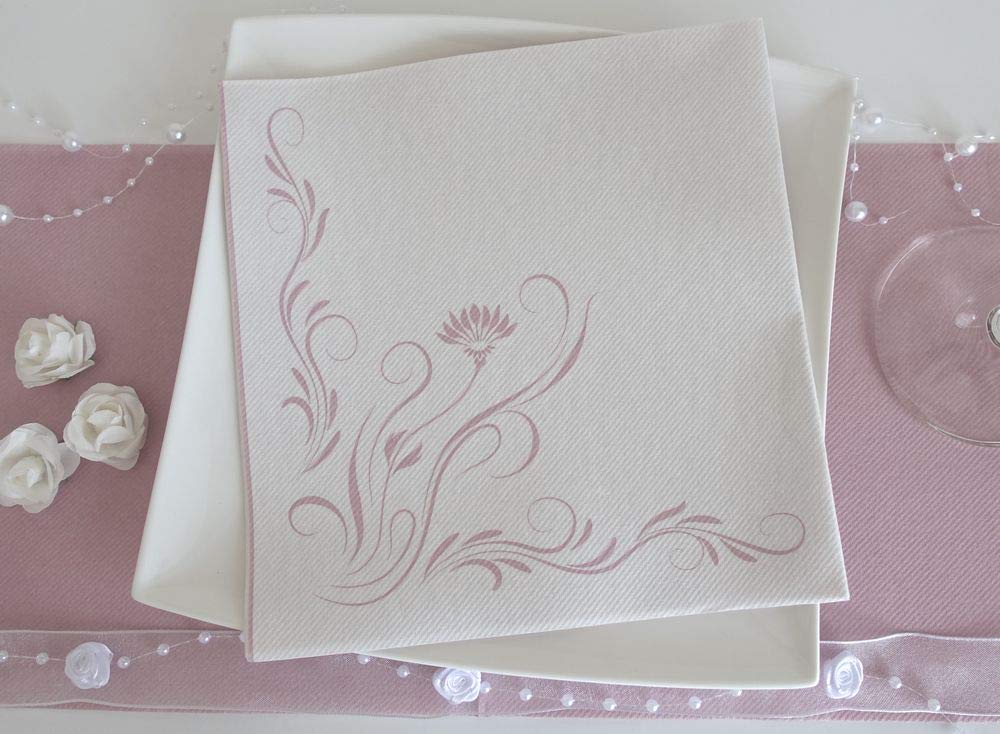 50 Servietten Blumen 40x40 cm stoffähnlich Airlaid - Elegantia, Farbe:pastell altrosa