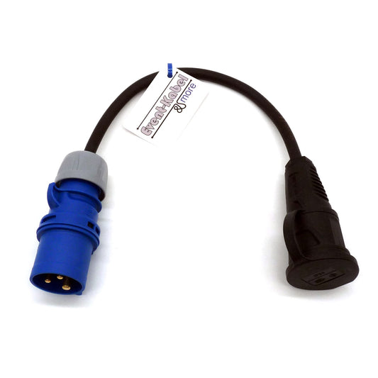 Event-Kabel CEE-Adapterleitung Campingadapter 0,5 m Gummileitung, 3x2,5mm², 250 V CEE-Stecker blau und Schutzkontaktkupplung, IP44, Wohnmobil, 3-polige Leitung, Made in Germany